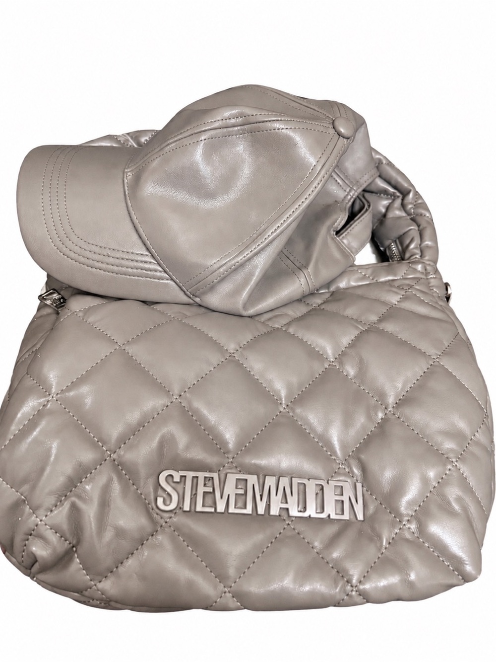 Steve Madden Gray Quilted Hobo Bag & Baseball Cap Gift Set | NWT